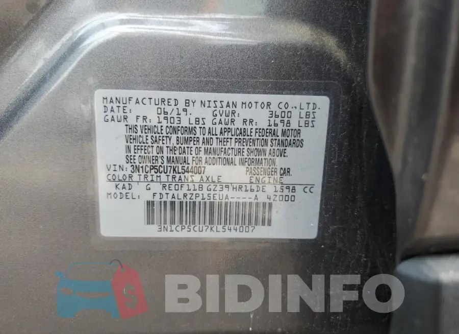 3N1CP5CU7KL544007 Photo# 13