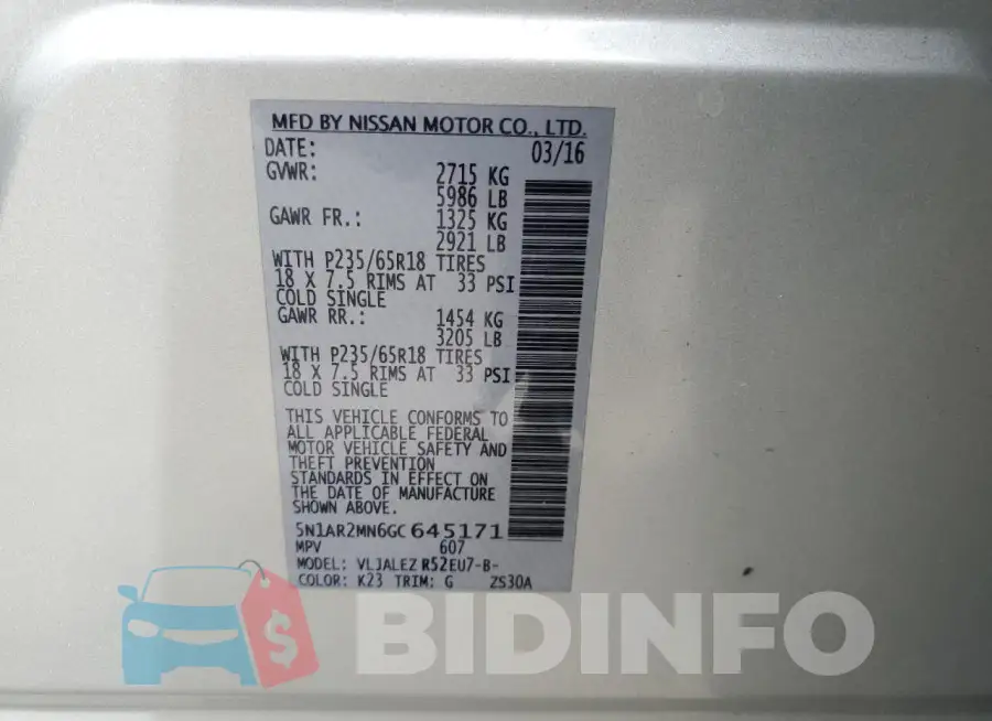 5N1AR2MN6GC645171 Photo# 13