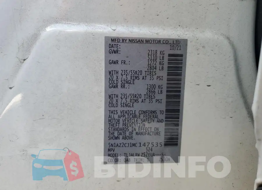 5N1AZ2CJ1MC147535 Photo# 14