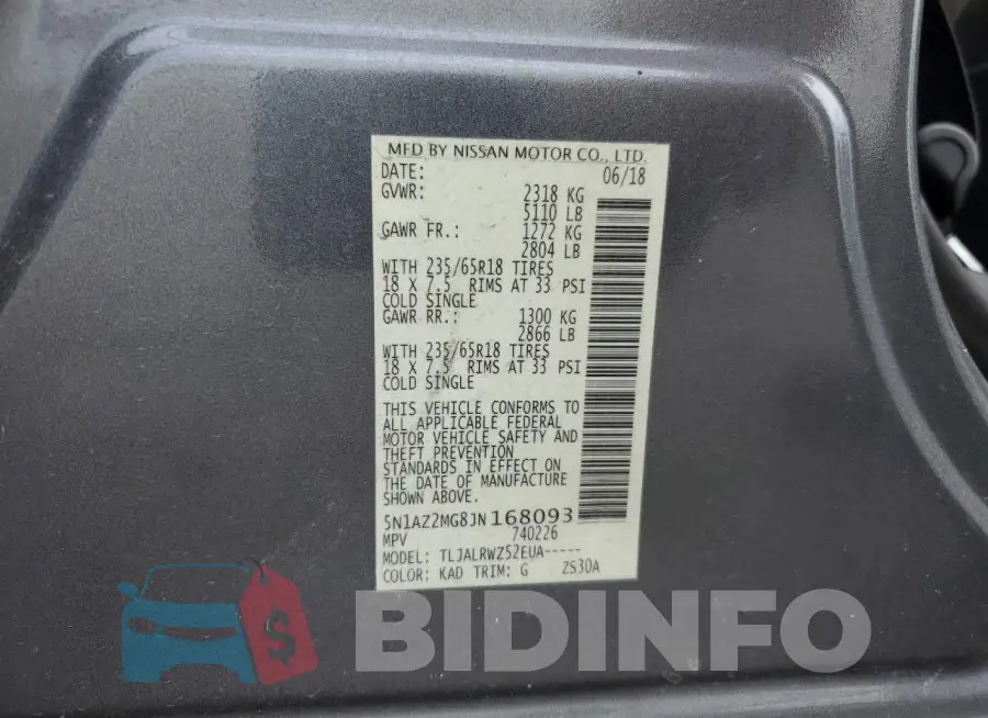 5N1AZ2MG8JN168093 Photo# 12