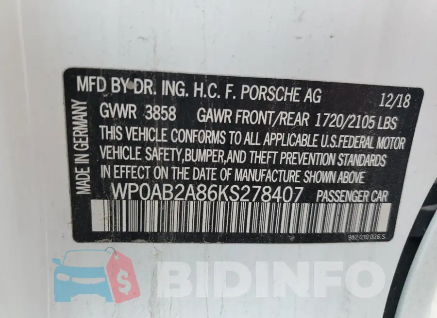 WP0AB2A86KS278407 Photo# 12