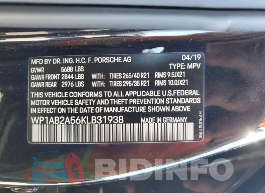 WP1AB2A56KLB31938 Photo# 14