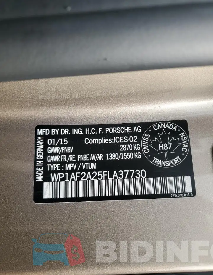 WP1AF2A25FLA37730 Photo# 14
