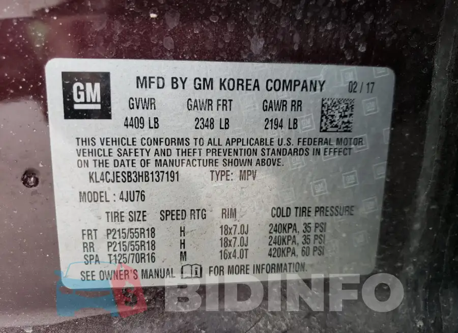 KL4CJESB3HB137191 Photo# 14