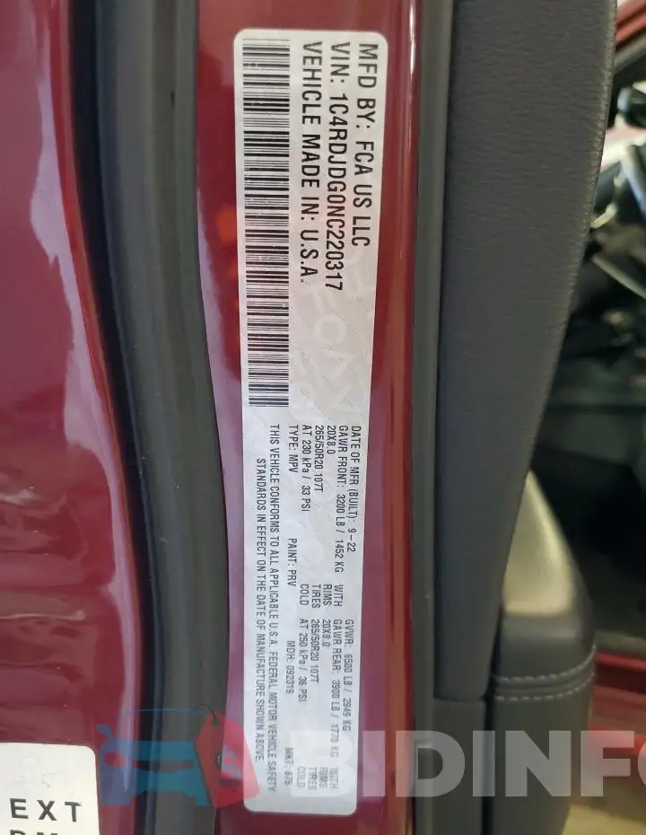 1C4RDJDG0NC220317 Photo# 13