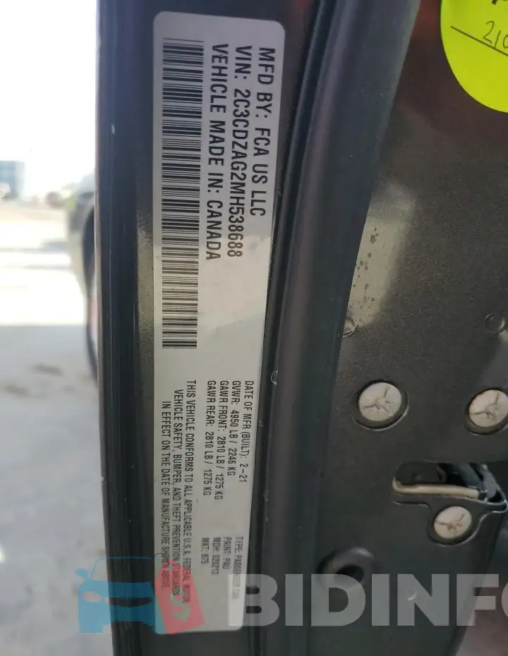 2C3CDZAG2MH538688 Photo# 12