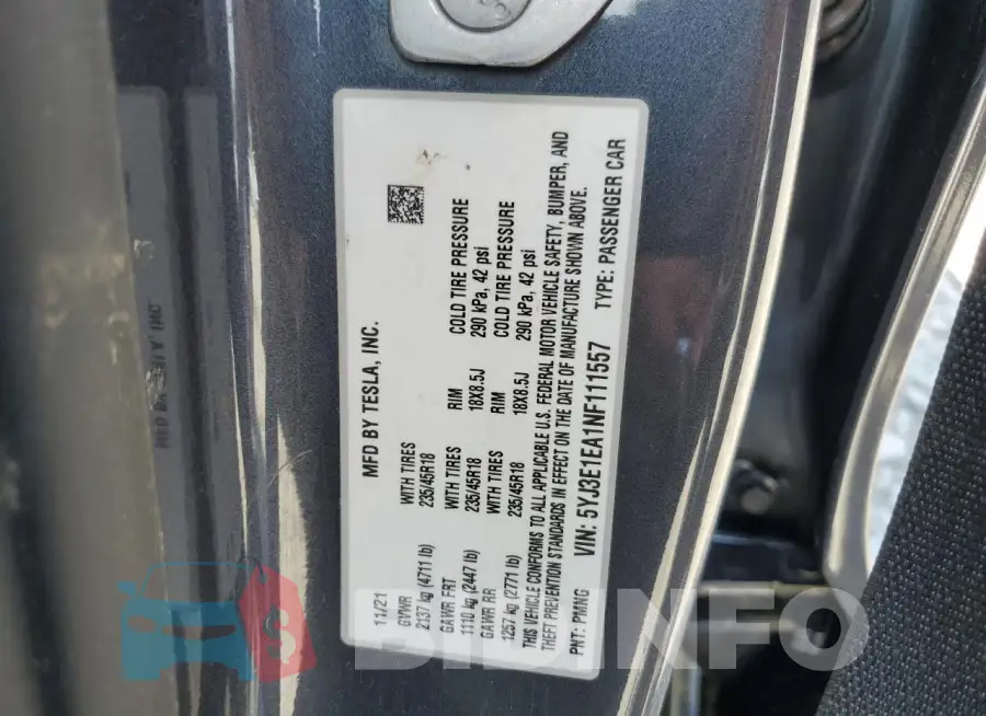 5YJ3E1EA1NF111557 Photo# 12