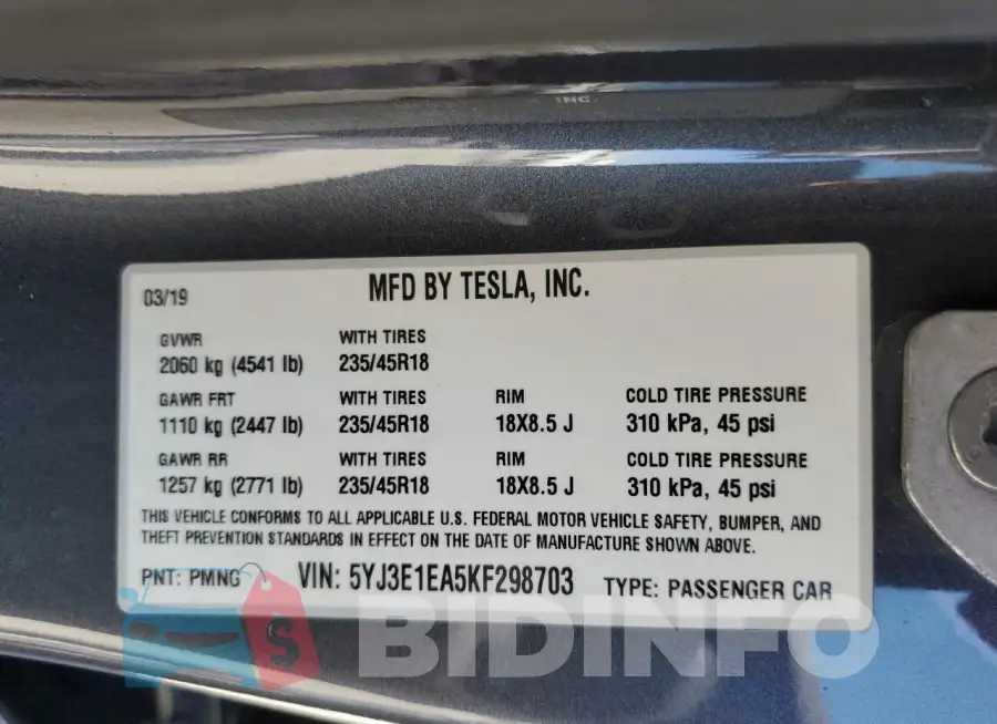5YJ3E1EA5KF298703 Photo# 12