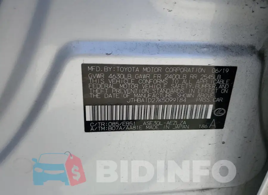 JTHBA1D27K5099184 Photo# 12