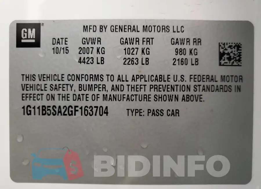 1G11B5SA2GF163704 Photo# 12