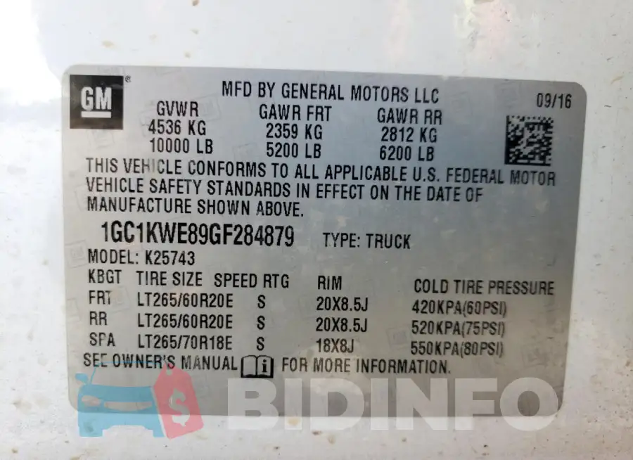 1GC1KWE89GF284879 Photo# 13