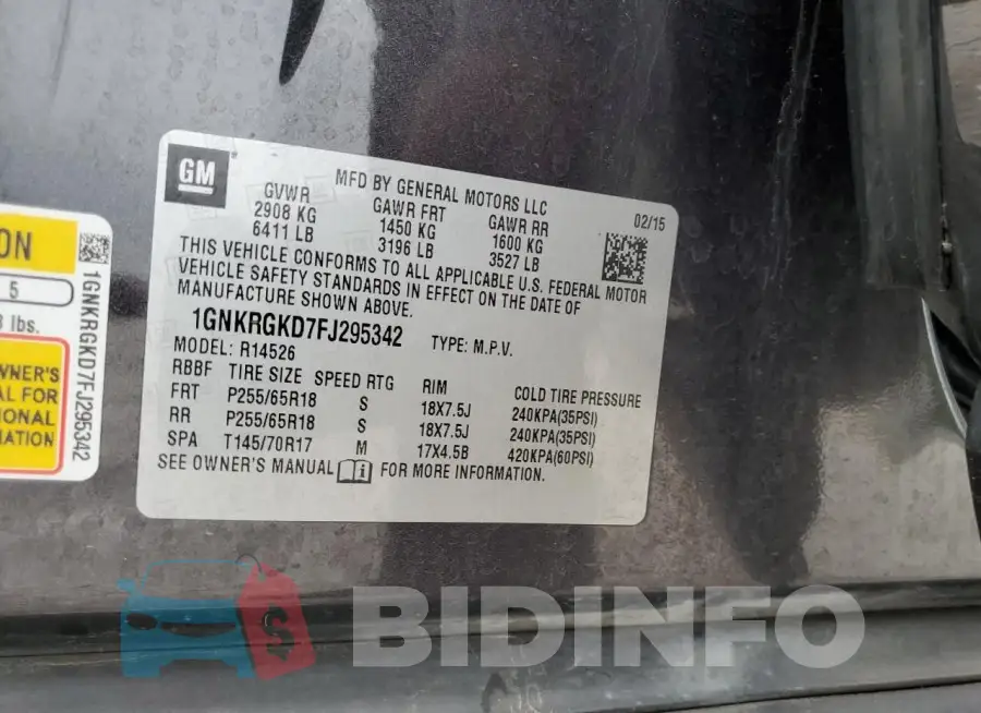 1GNKRGKD7FJ295342 Photo# 14