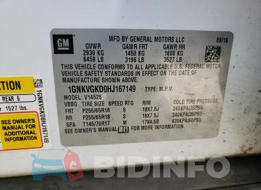 1GNKVGKD0HJ167149 Photo# 14