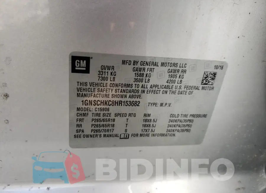 1GNSCHKC8HR153682 Photo# 14