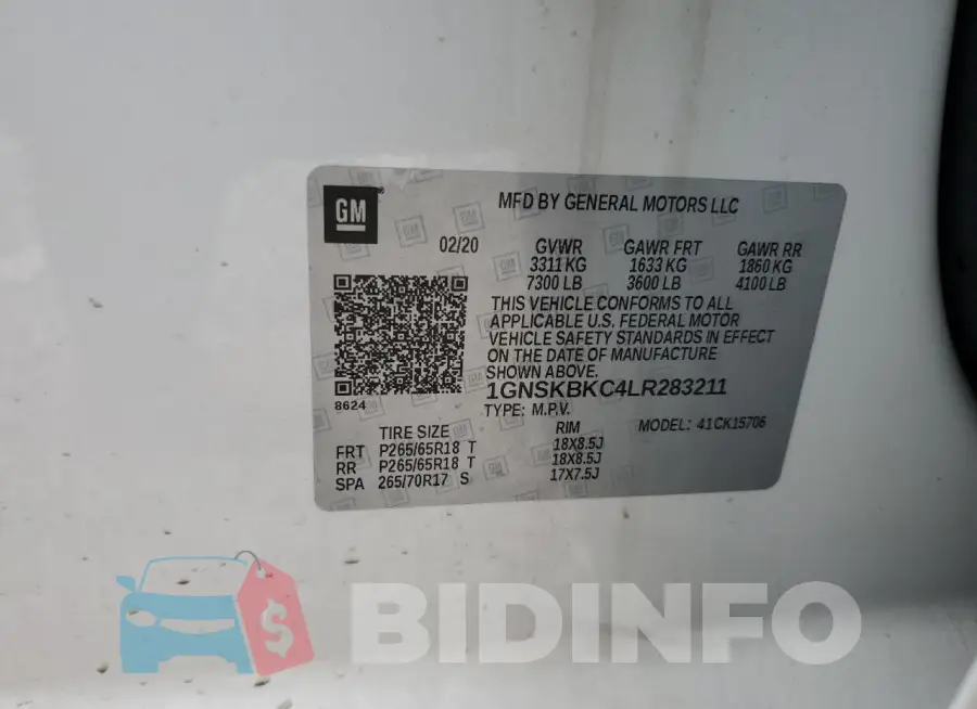 1GNSKBKC4LR283211 Photo# 13