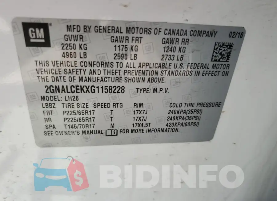 2GNALCEKXG1158228 Photo# 13