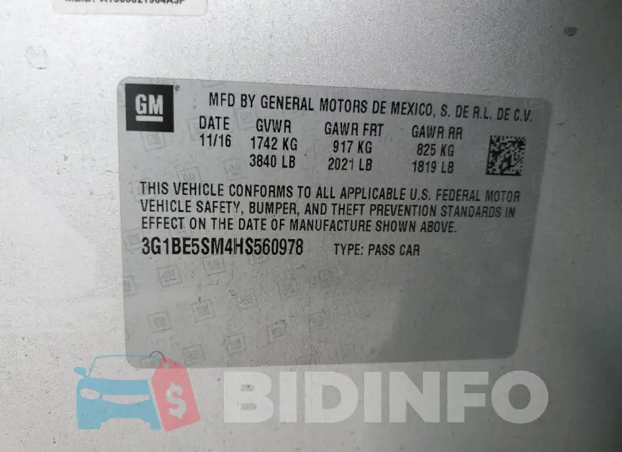 3G1BE5SM4HS560978 Photo# 13