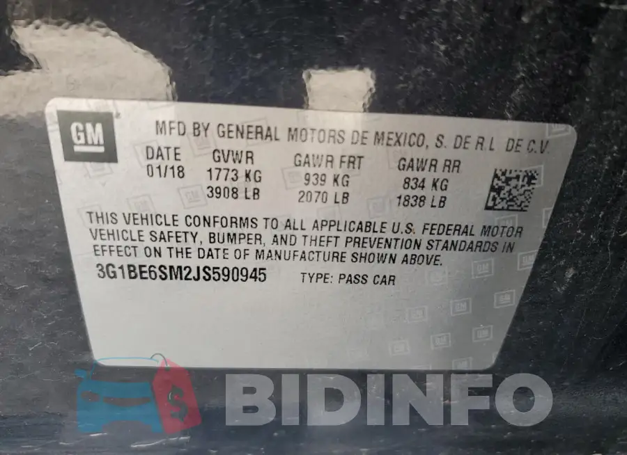 3G1BE6SM2JS590945 Photo# 12
