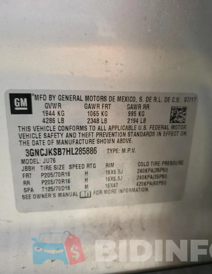 3GNCJKSB7HL285886 Photo# 13