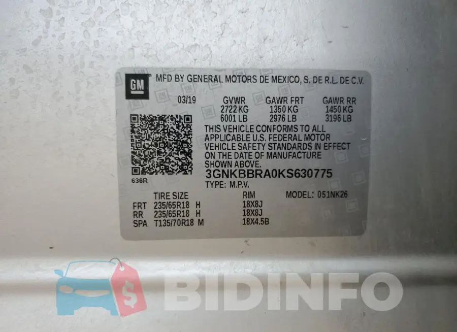 3GNKBBRA0KS630775 Photo# 13