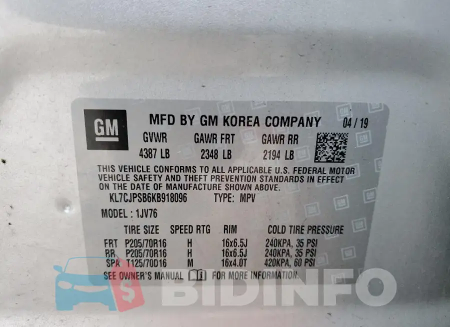 KL7CJPSB6KB918096 Photo# 13