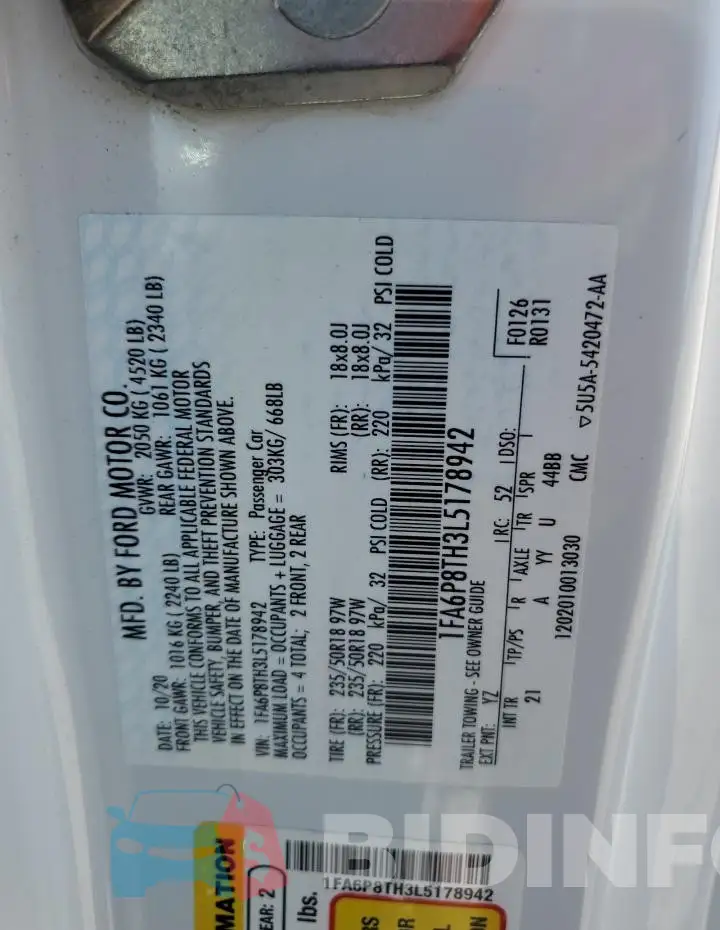 1FA6P8TH3L5178942 Photo# 12