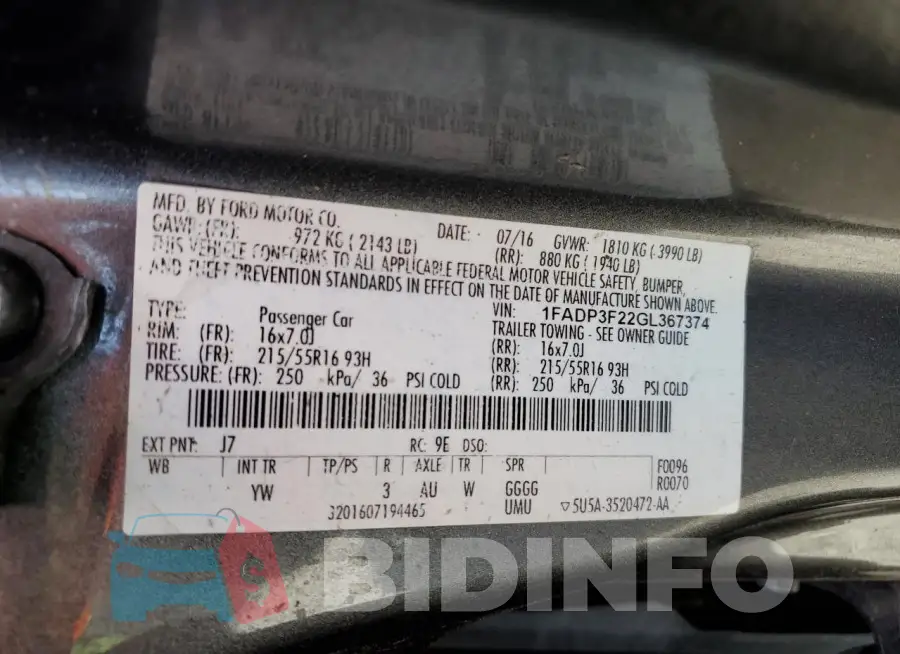 1FADP3F22GL367374 Photo# 12