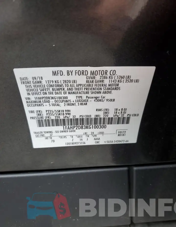 1FAHP2D83KG100300 Photo# 12