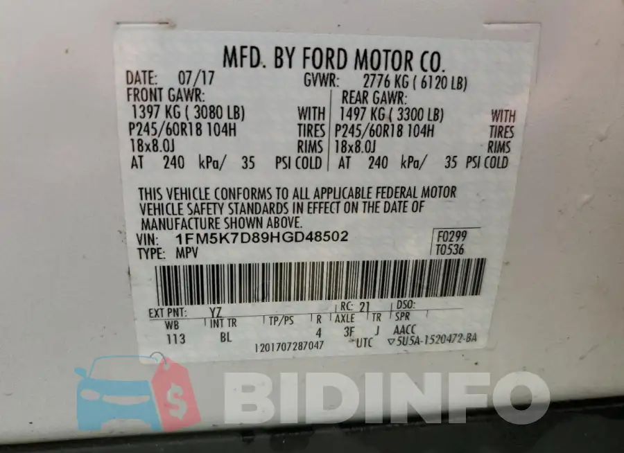1FM5K7D89HGD48502 Photo# 14