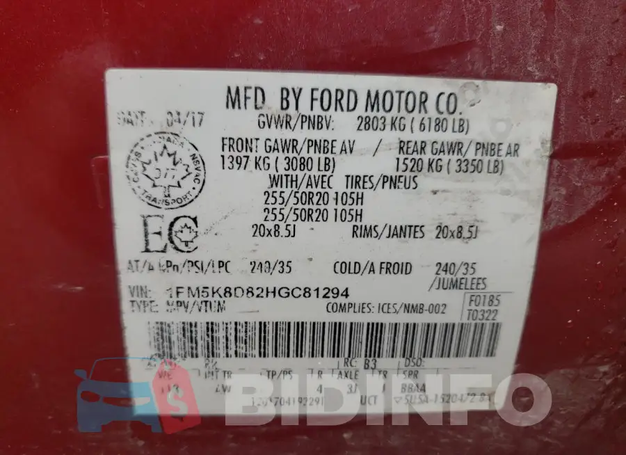 1FM5K8D82HGC81294 Photo# 14
