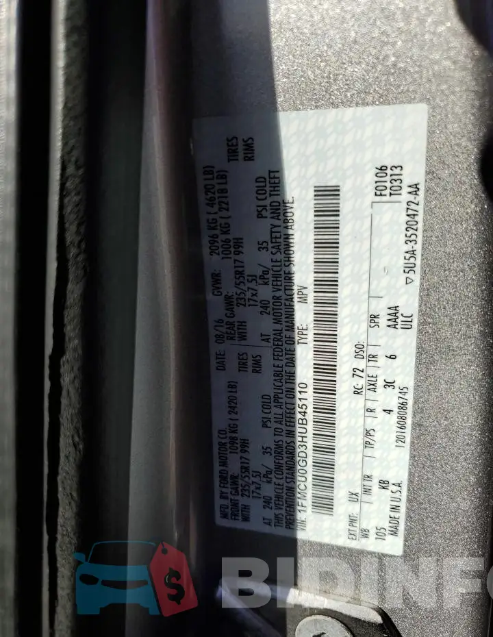 1FMCU0GD3HUB45110 Photo# 13