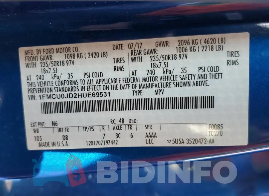 1FMCU0JD2HUE69531 Photo# 13