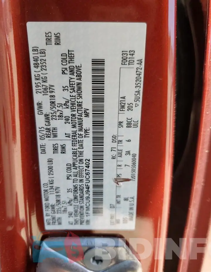 1FMCU9J94FUC67402 Photo# 12