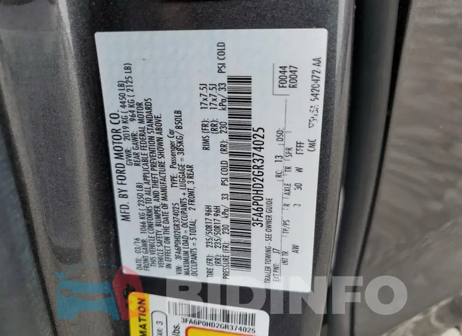 3FA6P0HD2GR374025 Photo# 12