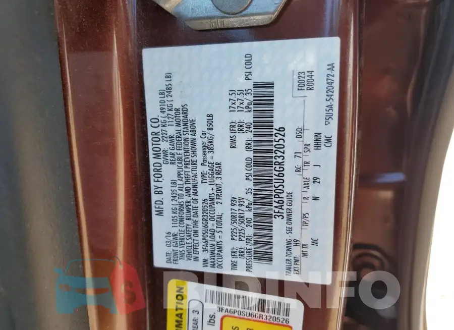 3FA6P0SU6GR320526 Photo# 12