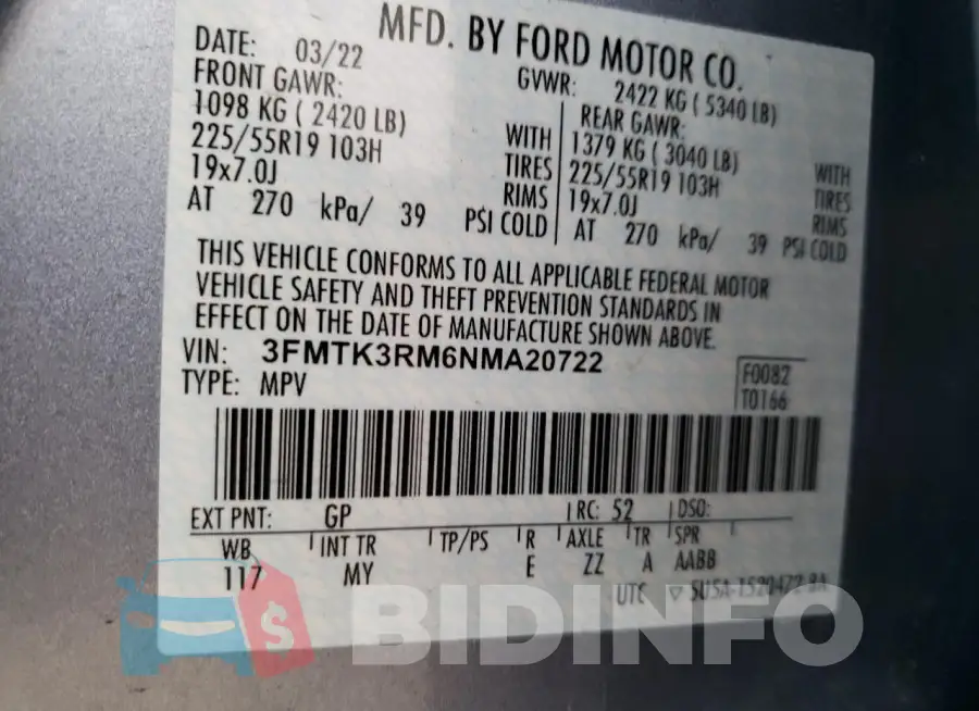 3FMTK3RM6NMA20722 Photo# 13