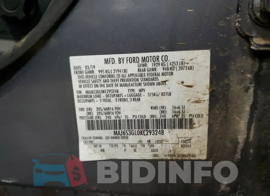 MAJ6S3GL0KC293248 Photo# 14