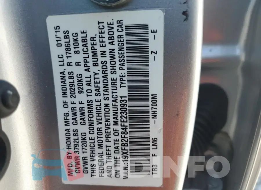19XFB2F84FE230931 Photo# 12