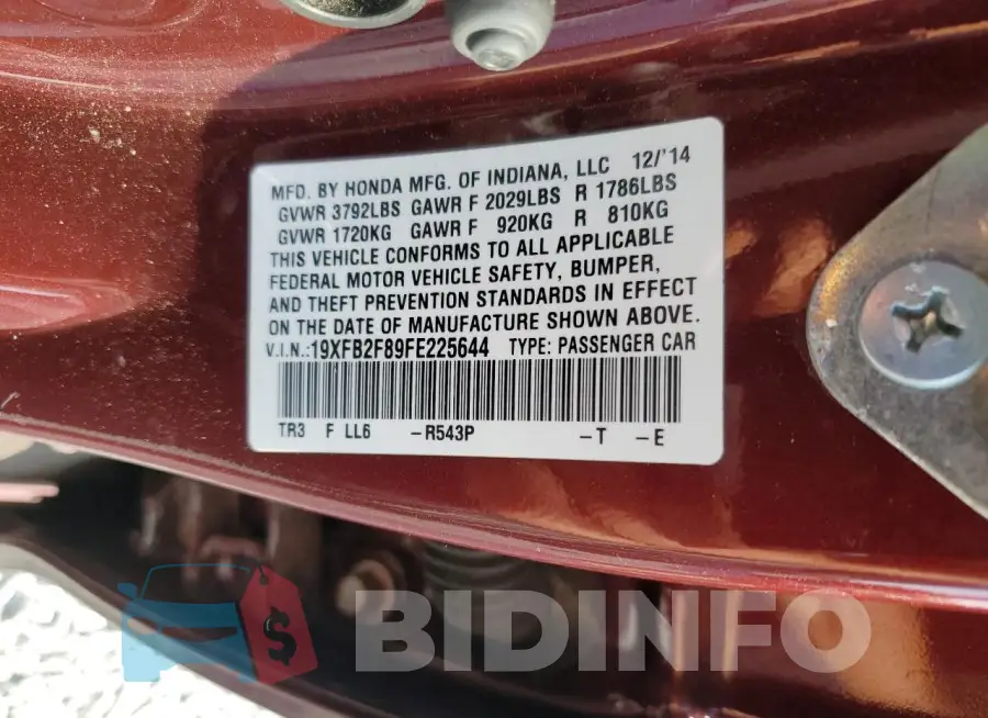 19XFB2F89FE225644 Photo# 13