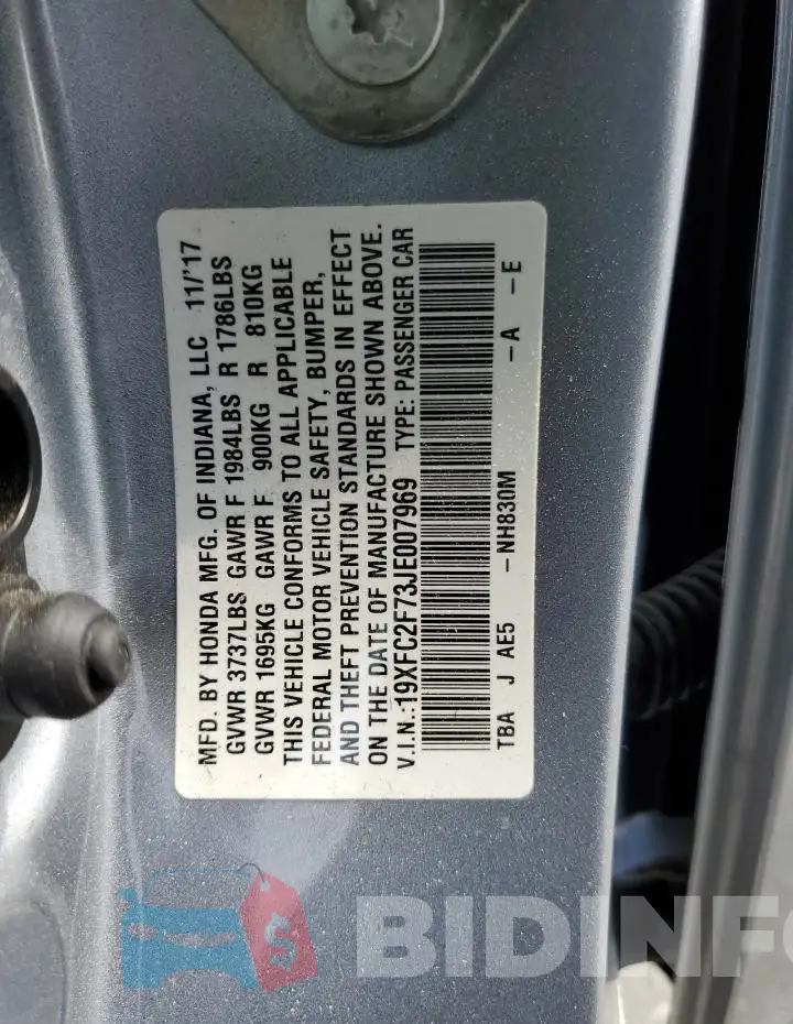 19XFC2F73JE007969 Photo# 12