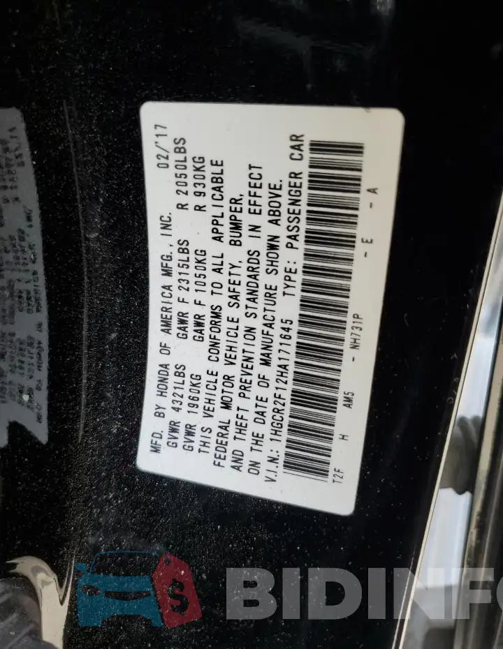 1HGCR2F12HA171645 Photo# 12