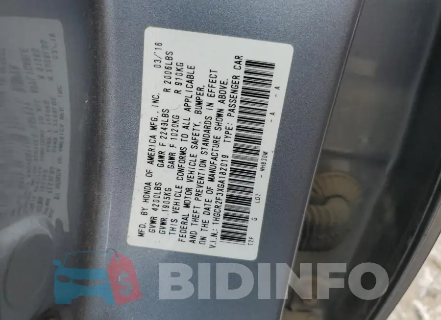 1HGCR2F3XGA182019 Photo# 13