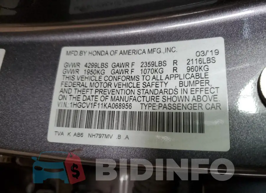 1HGCV1F11KA068956 Photo# 12