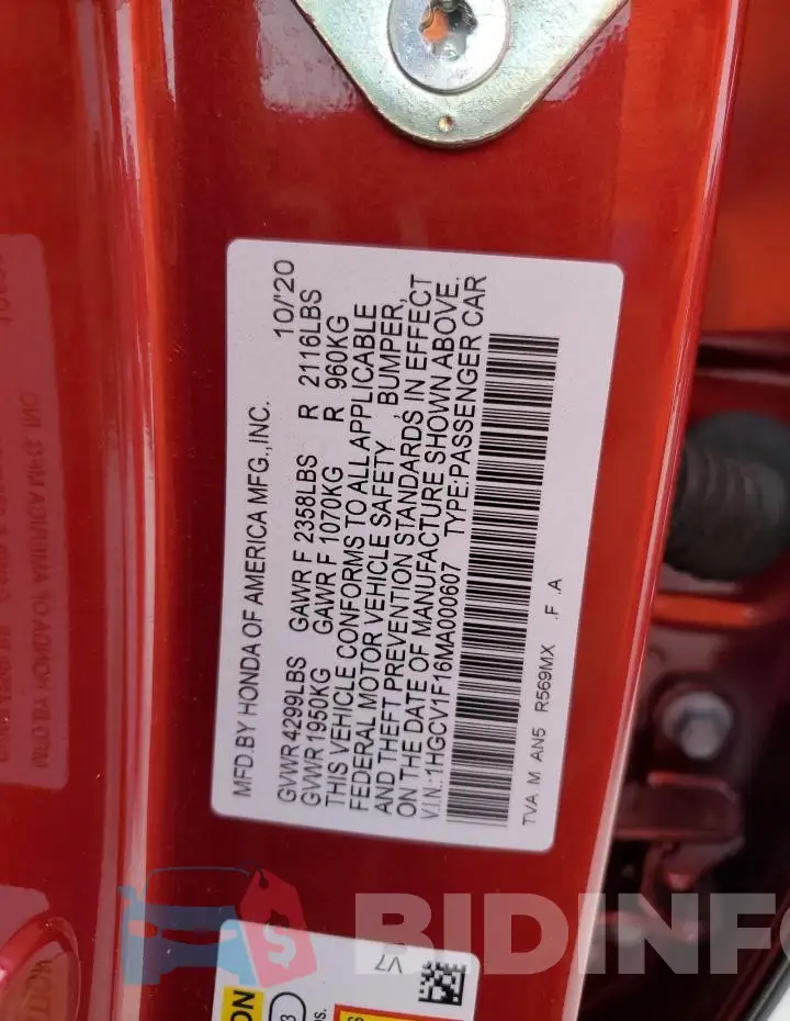 1HGCV1F16MA000607 Photo# 12