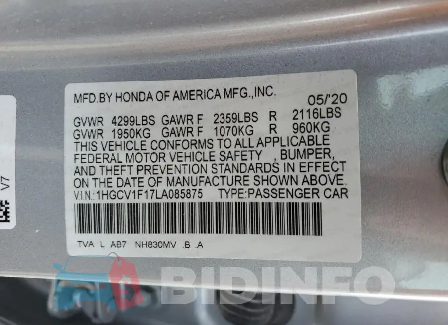 1HGCV1F17LA085875 Photo# 12