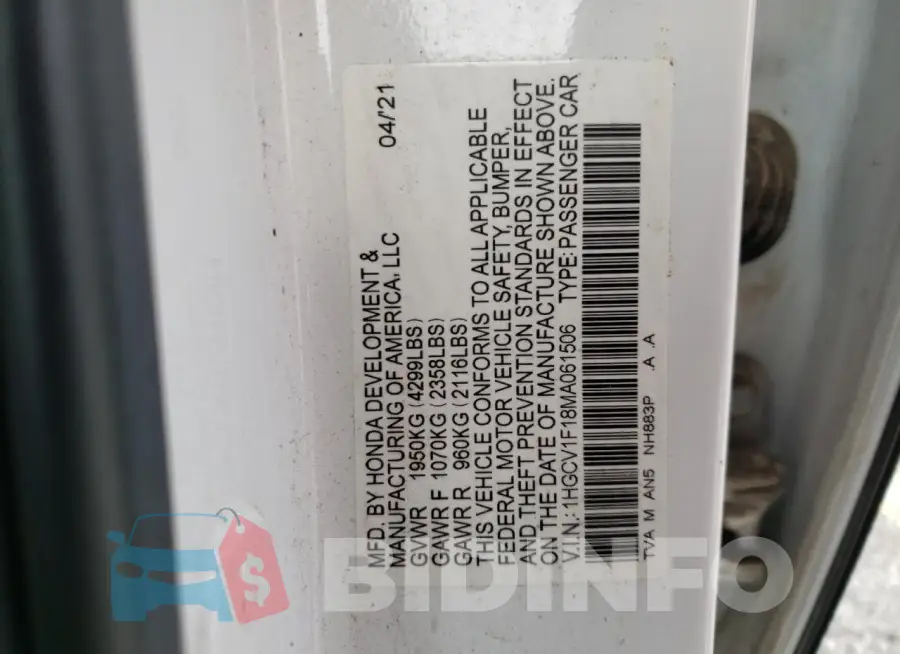 1HGCV1F18MA061506 Photo# 12