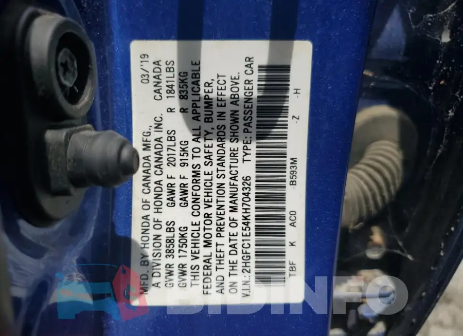2HGFC1E54KH704326 Photo# 12