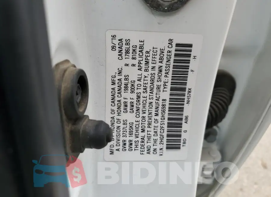 2HGFC2F51GH569818 Photo# 12
