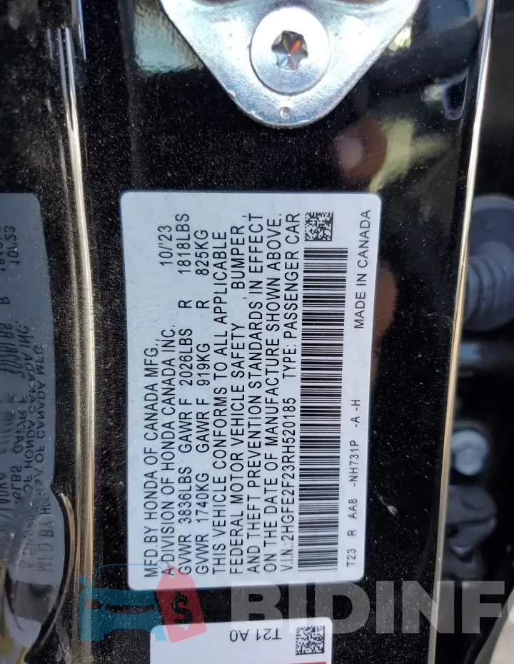2HGFE2F23RH520185 Photo# 12