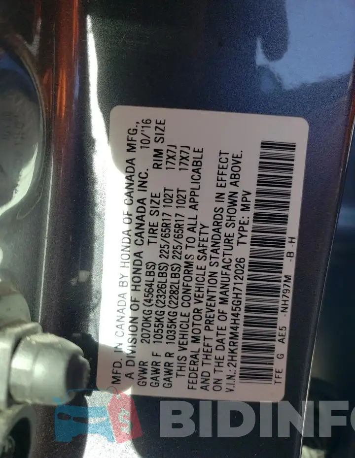 2HKRM4H45GH712026 Photo# 12